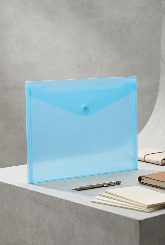Transparent Snap Button Envelope Folder - Blue (A4)