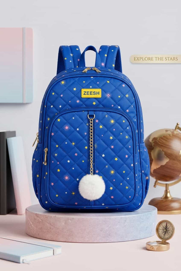 Zensh Quilted Star Girls School Backpack - Blue