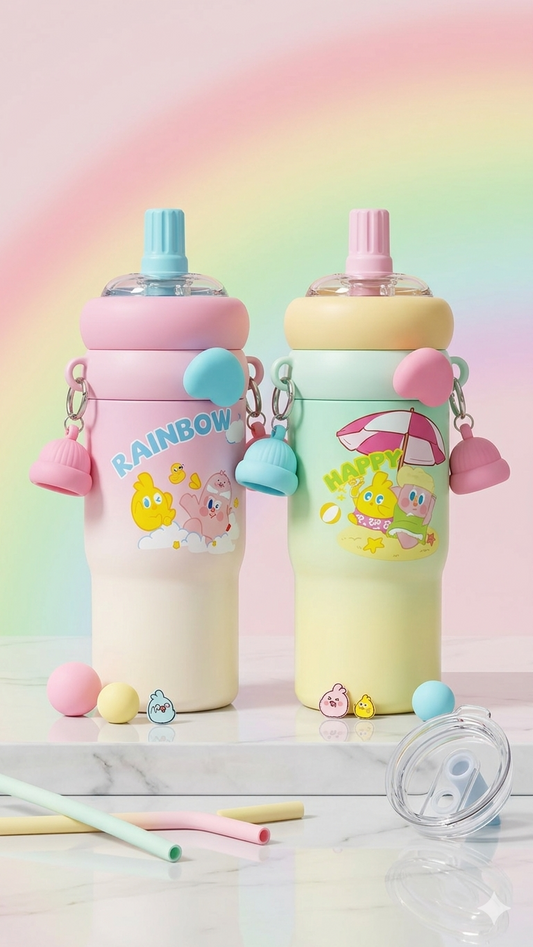 Adorable "Rainbow & Happy" Character Bottles 800ml