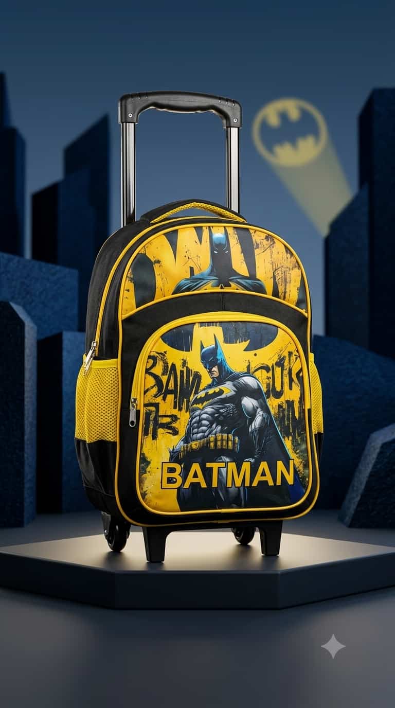 Batman Trolley School Bag with Wheels - Black & Yellow