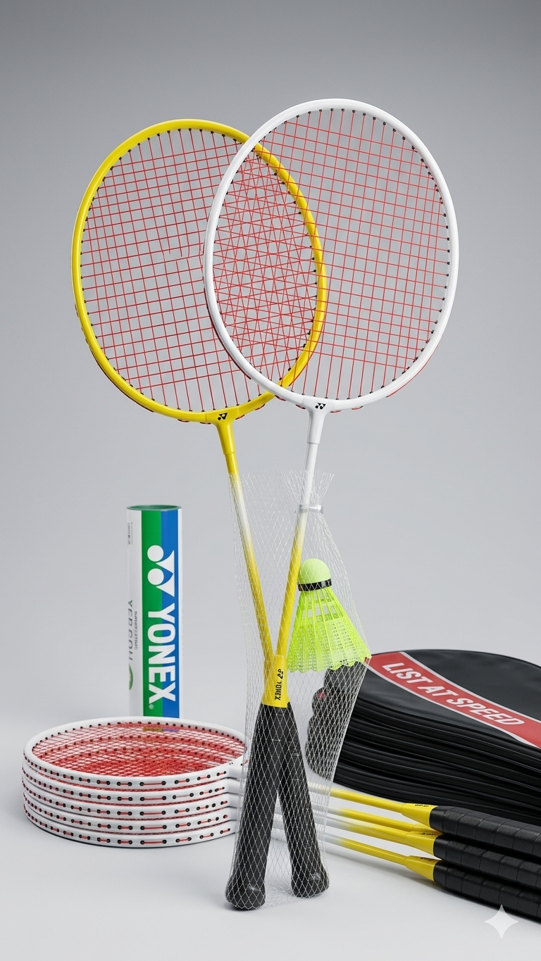 Heavy-Duty Steel-Alloy Badminton Rackets (Twin Pack with 1 x Training Nylon Shuttlecock)