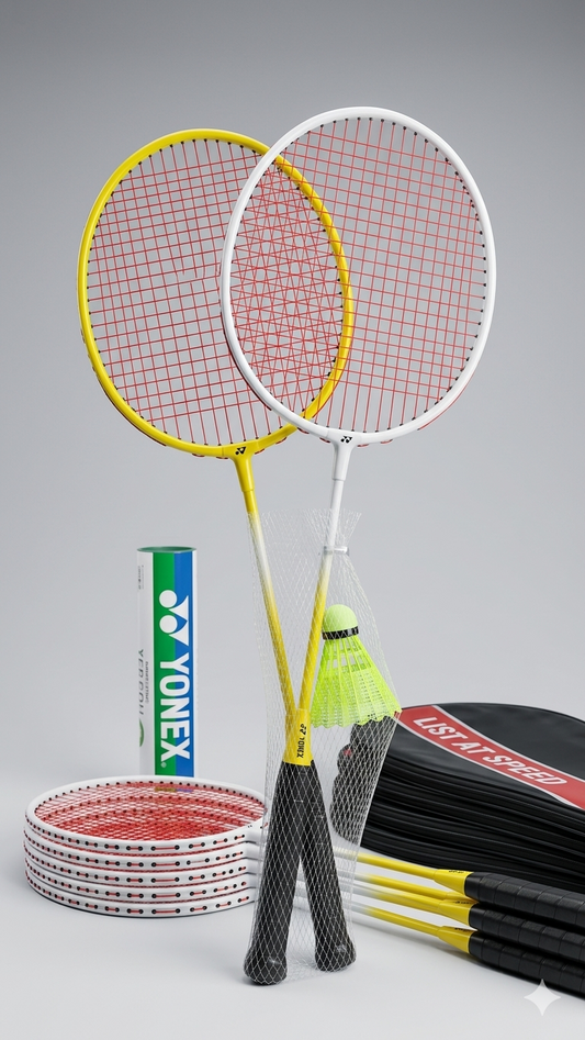 Heavy-Duty Steel-Alloy Badminton Rackets (Twin Pack with 1 x Training Nylon Shuttlecock)