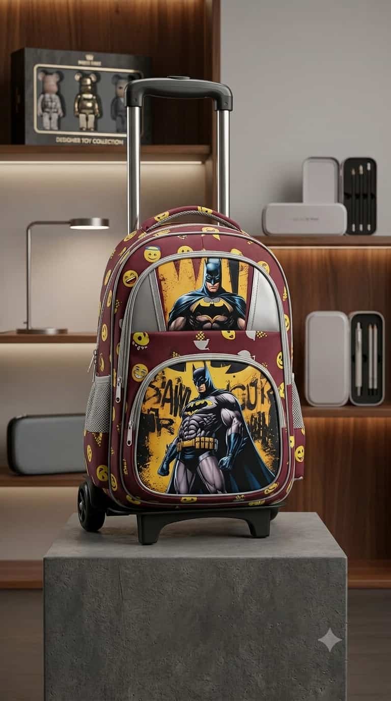 Batman Emoji Trolley School Bag with Wheels - Maroon