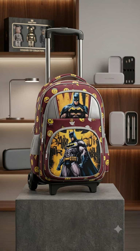 Batman Emoji Trolley School Bag with Wheels - Maroon