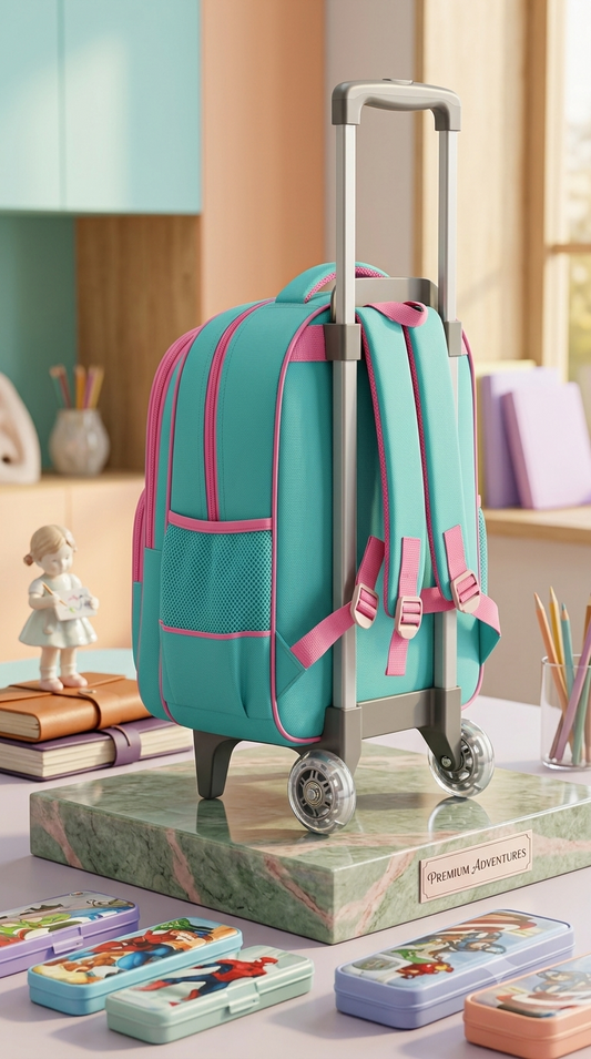 Barbie Trolley School Bag with Wheels - Pink & Teal