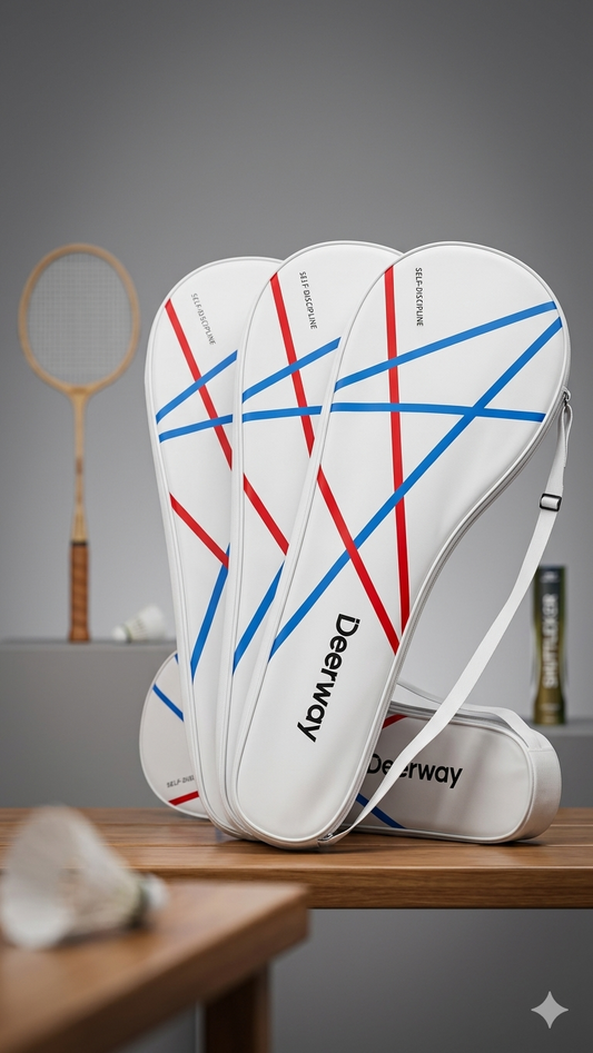 Deerway Premium Cross-Strap Badminton Racket Covers (Pack of 3 • Minimalist White Edition)