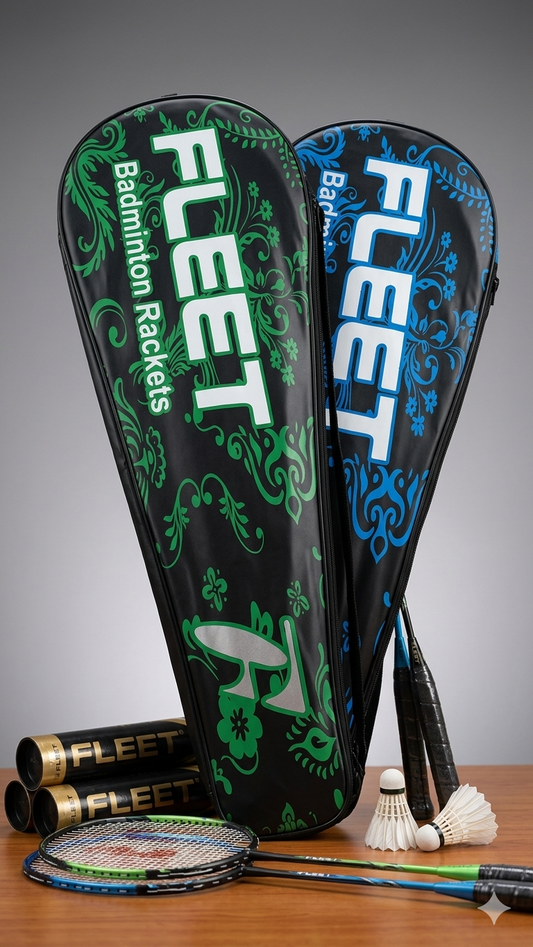 Fleet Premium Badminton Racket Covers (Pack of 2 • Floral Green & Blue Edition