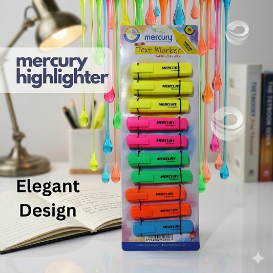 Mercury Fluorescent Text Marker Highlighters - 10 Pcs Premium Blister Pack Display