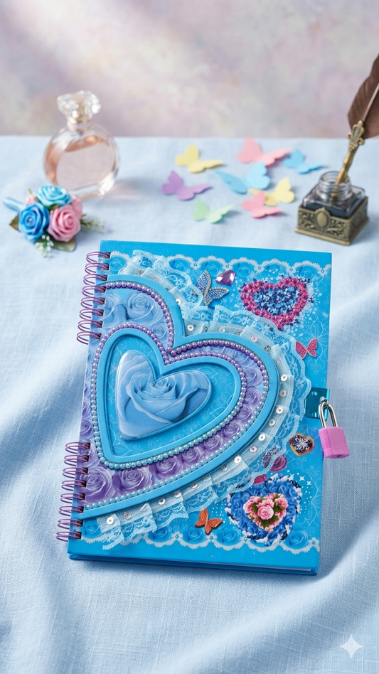 Magical Heart & Roses Secret Diary with Lock and Key