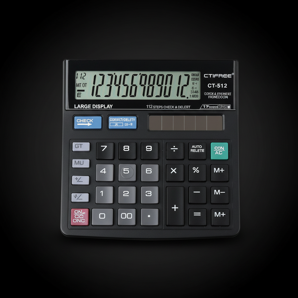 Ctifree CT-512 Check and Correct Calculator dark background studio photo