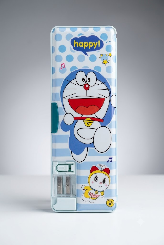Doraemon Happy Pencil Box – Built-in Sharpener Hard Case for Kids