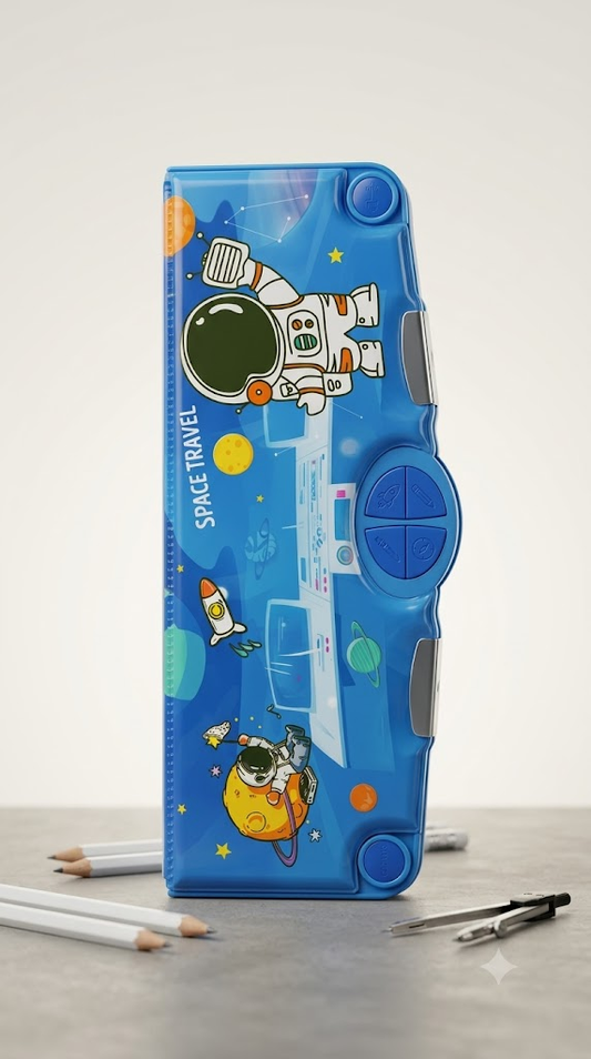 Space Travel Multi-Function Pencil Box – Ruler + Buttons + Astronaut Design